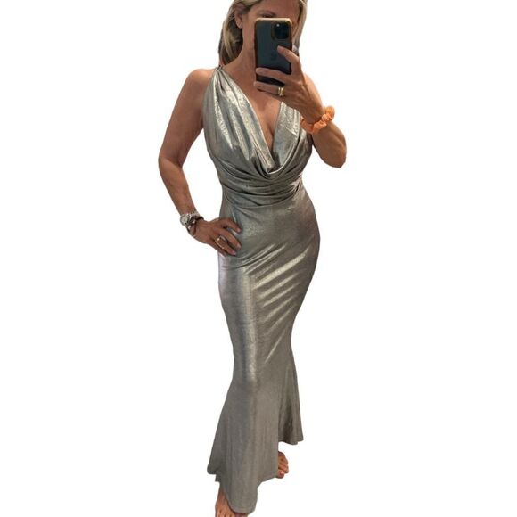 NEW Venus Dropped Neck Cross Back Metallic Maxi Dress.Size S - Picture 1 of 15